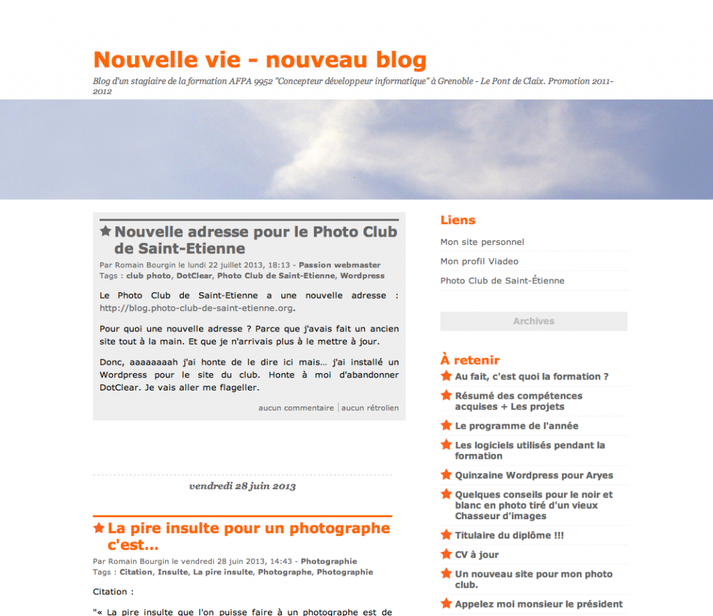 Capture Nouvelle vie - nouveau blog - le blog personnel de Romain Bourgin